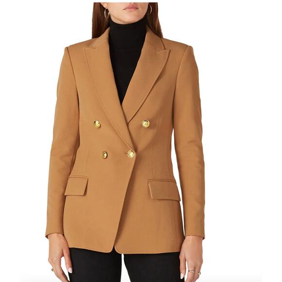 A.L.C Blazer Women 0 Brown Tan Sedgwick Double Breasted Jacket Suede Gold Button